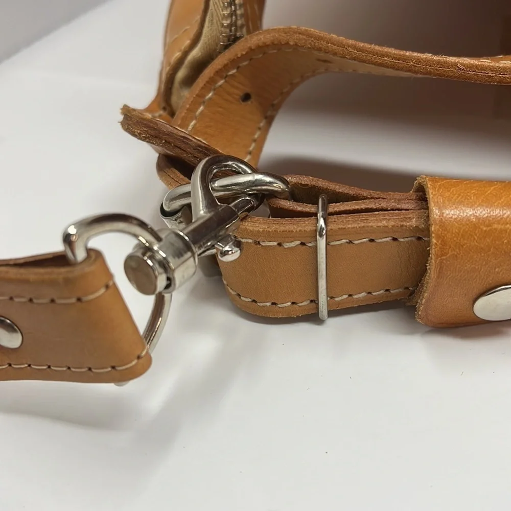 Large Tall Belting Leather Zip Tongue Groove Closure Hand Crossbody Bucket Bag